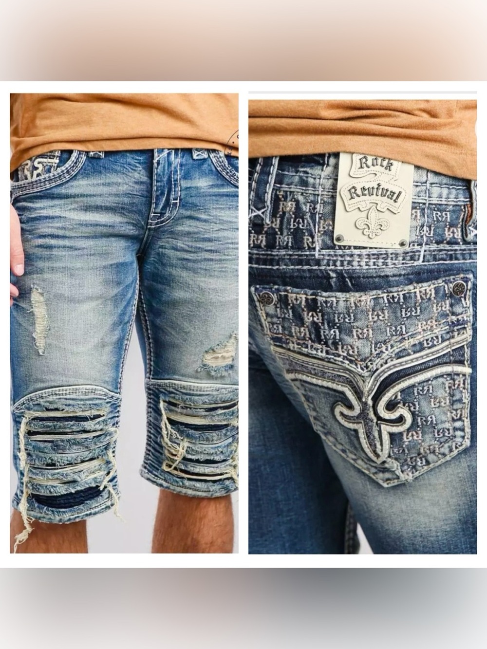 Y2K ROCK REVIVAL PREWITT DISTRESSED BIKER MOTO STRETCH DENIM SHORTS JORTS Sz44
